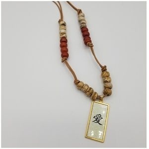 Jasper and leather "love" necklace